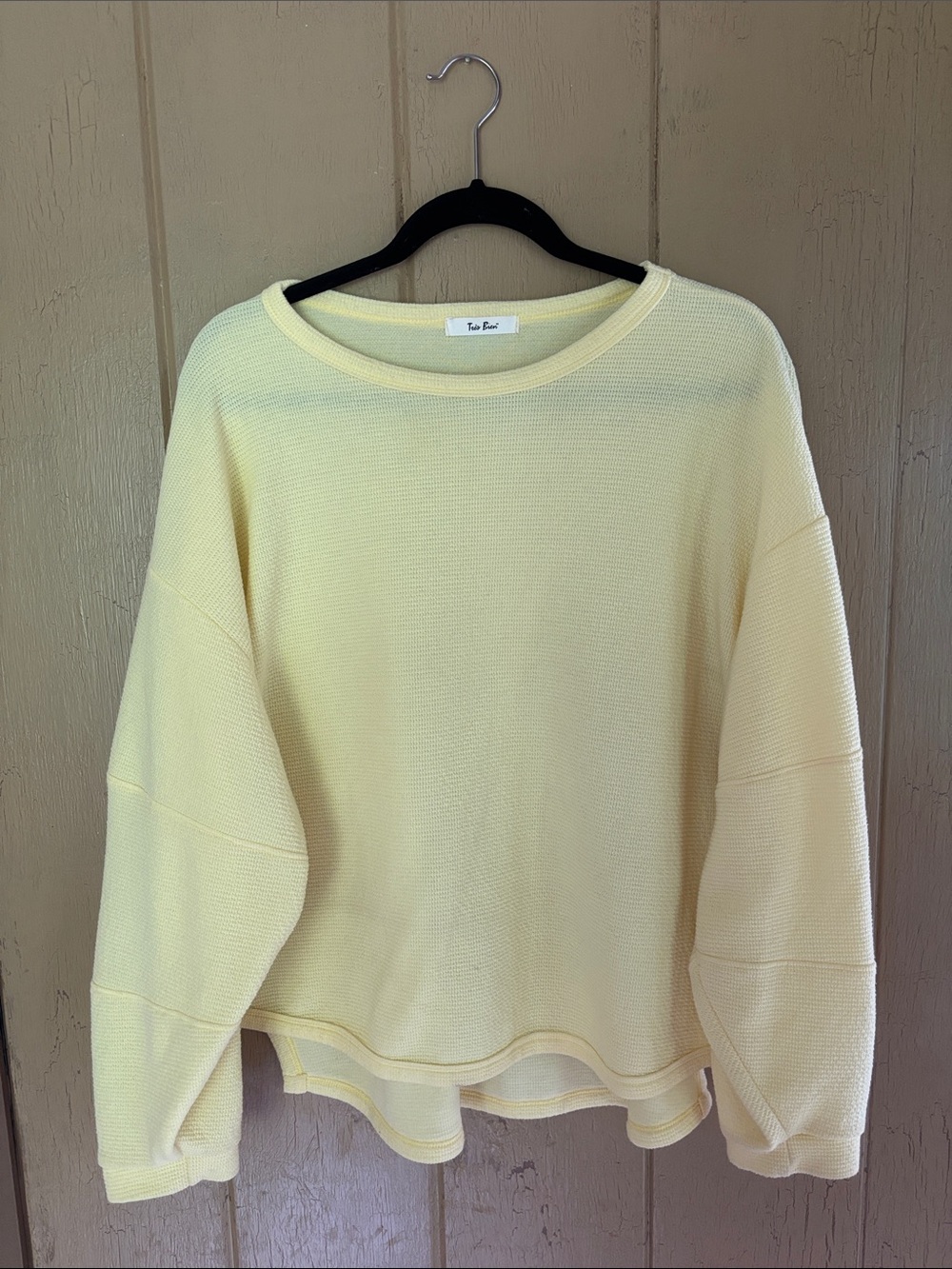 Tres Bien Pale Yellow Waffle Knit Long Sleeve Top